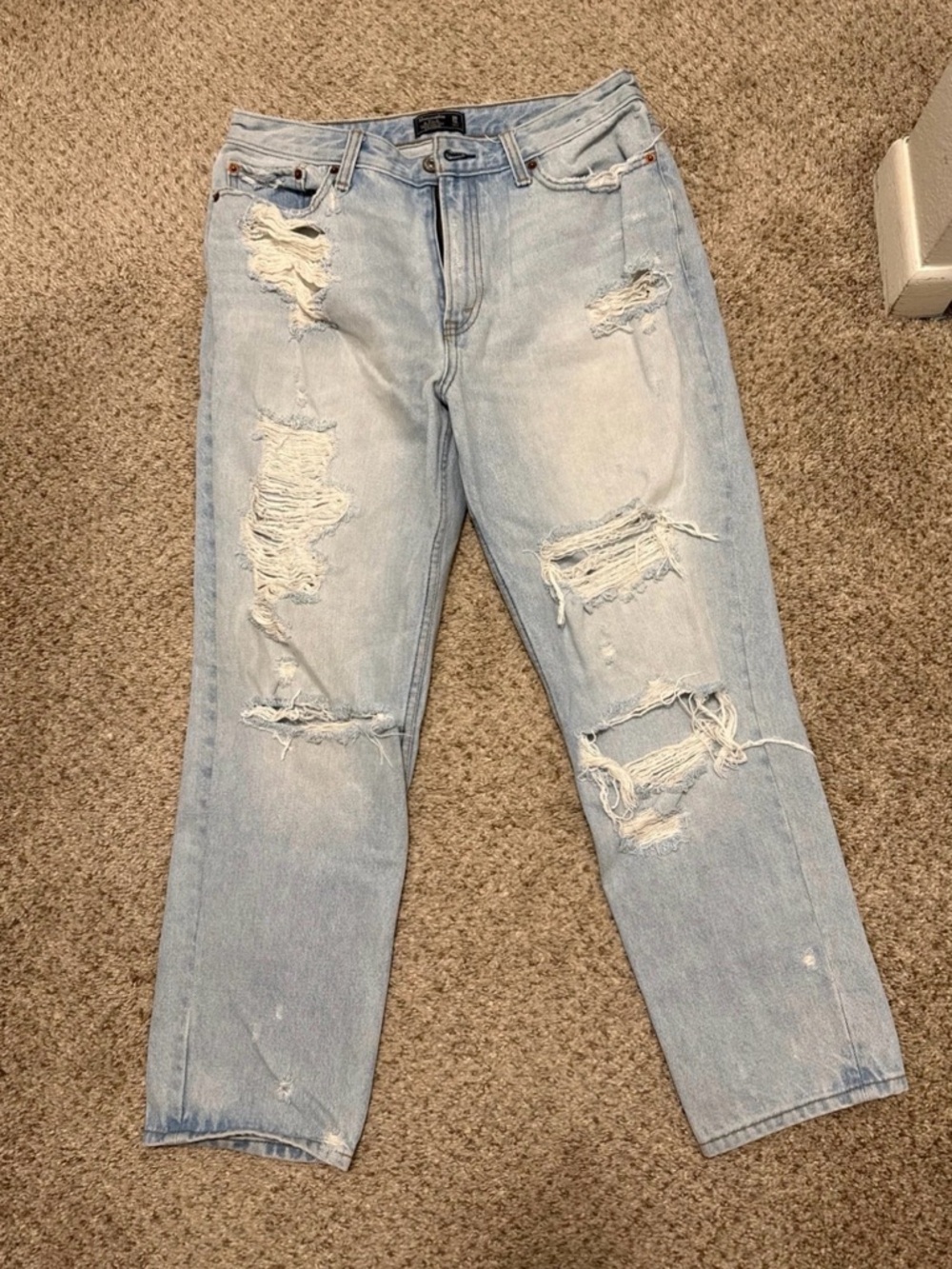 Abercrombie & Fitch Light Wash High Rise Distressed Jeans